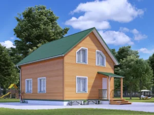 ДОМ ИЗ БРУСА 6×6 «ДБ22» (75 кв.м., 2 этажа, 6 на 6, с мансардой, 2 спальнями и отдельной кухней)