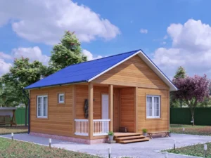 ДОМ ИЗ КАРКАСА 6×7,5 «ДК38» (45 кв.м., 1 этаж, 6 на 7, с крытой террасой, большими окнами, за 1 месяц)