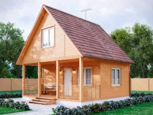 БАНЯ ИЗ БРУСА 6×6 «Б2» (60 кв.м., 2 этажа, 6 на 6, с мансардой, террасой и спальней)