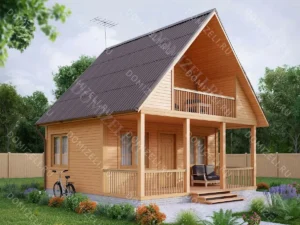 ДОМ ИЗ БРУСА 6×6 «ДБ4» (75 кв.м., 2 этажа, 6 на 6, с балконом, террасой и мансардой)