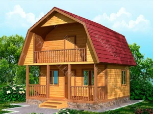 БАНЯ ИЗ БРУСА 6×6 «Б9» (63 кв.м., 2 этажа, 6 на 6, с мансардой, террасой и балконом)